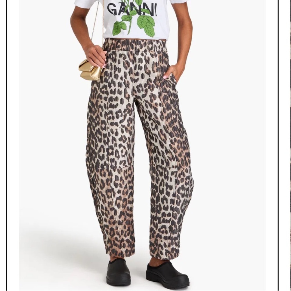 Ganni Leopard-Print Cloqué Tapered pants Leopard Print Women's Pants
